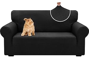 ‎YSTELLAA YSTELLAA Stretch Sofa Überzug 2 Sitzer, Sofaschoner rutschfest Mit Armlehne, Dicke Sofabezug Für Hunde Katzen Und Haustiere, Universal Jacquard Sofabezug, Waschbare Sofa Cover, Schwarz