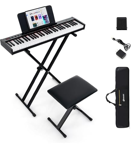 RockJam Clavier Piano 61 Touches Électrique – Pitch Bend, 300 Sons, Simply Piano, Support & Leçons Inclus – Idéal Débutant