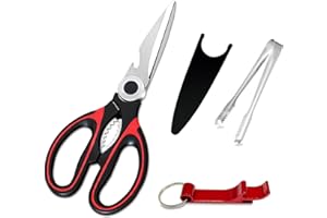 BEIIEB Set 3 pezzi Forbici da cucina multifunzionali nere rosse, lame in acciaio inossidabile, nuove forbici durevoli e pratiche, essenziali per cucinare