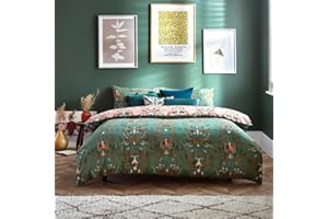 furn. Luna Wood Duvet Cover Set – Moth and Mushroom Print Bedding (Fern Green – King)