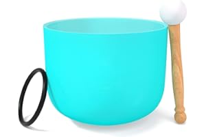 KELIODY 8 Inch Blue Crystal Singing Bowl - 440 Hz G Note Throat Chakra Bowl - 20 CM - Frosted Quartz - O-Ring and Mallet Included - Yoga Gifts