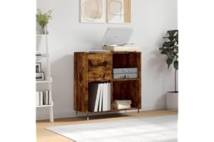 prissent Mobile Porta Dischi 84,5x38x89 cm Legno Multistrato Scaffale Porta CD Scaffale Legno Porta Dischi Vinile Mobile Salotto Mobiletto TV Mobile Porta CD Libreria Stretta Rovere Fumo