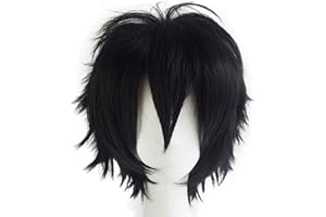 ‎CYBELLEZA Anime Wig Black Short Cosplay Wigs Black Women Men Synthetic Straight Fancy Dress Wig Wavy Straight Wigs Halloween Carnival Costume Party Wig for Women Men
