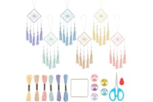 INFUNLY 6 Sets Dream Catcher Kit Car Charm Ornament Square Circle Mini Dream Catcher Set DIY Dream Catcher Making Kit Make Your Own Dream Catcher Car Interior Rearview Mirror Hanging Decor Bag Charm