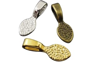 JULIE WANG 120pcs Mixed 3 Styles Tibetan Silver Bronze Gold Glue on Bail Tag for Jewelry Making Crafting 15X5MM
