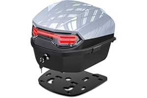 ‎LESANM LESANM Motorrad Topcase, Motorrad Daily Tail Top Box Trunk Lockable Storage Carrier Kunststoffkoffer mit Konturierte Kunststoffrückenlehne Universalhalterung Wasserdicht für Helm Gepäck (Grau)