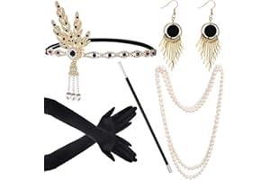 Kaimirui 1920s Set de accesorios Flapper Headband Collar Pendientes Guantes,Juego de accesorios 1920s Gatsby para mujeres Women conjunto de lujo Charleston Fiesta de carnaval Halloween vestida