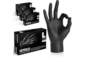 The Real Touch Black Nitrile Multi-Purpose Disposable Gloves, Powder Free, Disposable, Extra Strong - Box of 100 (Black, Large)
