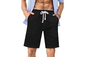 Runcati Krótkie spodenki męskie, bawełniane, spodnie rekreacyjne, na lato, elastyczna talia z kieszeniami dla mężczyzn