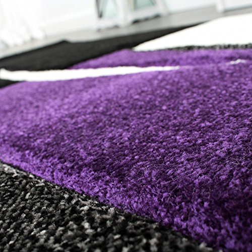 Designer Teppich mit Konturenschnitt Teppich Kariert Lila Schwarz Grau, Grösse:120×170 cm - 3