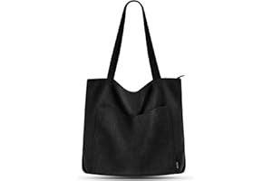 Prite Tote Bag Sac en Velours Côtelé Bandouliere Cabas Femme Homme Sac Fourre Tout avec Fermeture Éclair et Poches