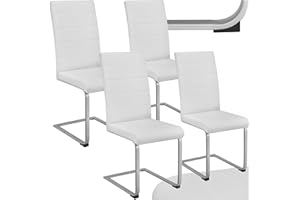 TecTake® Set di 4 Sedie Sala da Pranzo, Schienale Ergonomico, Poltroncine in Similpelle Resistente, Sedie Sala da Pranzo Moderne Ideali per Cucina, Soggiorno e Camera da Letto - Bianco