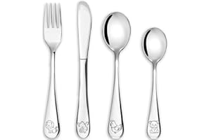 DOUBLE.S Cubertería infantil doble con grabado, acero inoxidable, 4 piezas, apto para lavavajillas, regalos de bautizo individuales para niñas y niños, bolsa de camping, regalo para niños a partir de 3 años