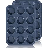 SUPER KITCHEN Large Silicone Mould for 12 Cupcakes, Set of 2 | Muffin Baking Trays with Non-Stick Coating for Muffins, Cupcak