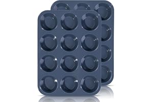 FOLKSY SUPER KITCHEN SUPER KITCHEN 2 Sztuki Silikonowa Forma na 12 Muffinek i Babeczki, Nieprzywierająca do Pieczenia Budyniu Yorkshire, Wielokrotnego Użytku, 33x25x3cm (Szara)