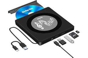 BUNUD External Blu Ray CD DVD Drive, USB Blu Ray Drive External Bluray Burner Read/Write BD Player with 2 USB and TF/SD Slots, Optical Blue Ray CD DVD Reader for Laptop Apple PC Windows 11 MacBook Pro Air