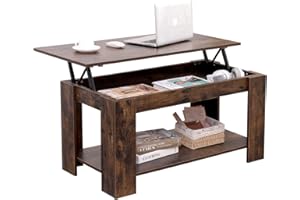 T AUNTY STORE Coffee Table with Storage, Lift Up Coffee Table for Living Room, Wood Lifting Table Tea with Hidden Storage Shelf, Rectangular Lift-Top Sofa End Tea Table, Centre Table, Rustic Brown