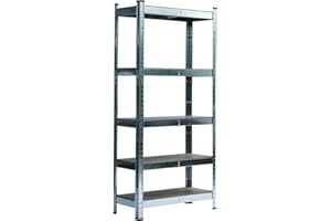 TactFire Etagères de Rangement à 5 Niveaux, 150 x 70 x 30 cm, Rayonnage Metallique, Étagère de Garage, Montage sans Outil, Capacité de charge de 50 kg par niveau, pour Atelier, Garage, Cuisine, Argent