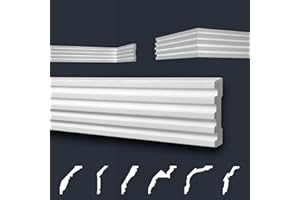 MARBET DESIGN Molduras de techo Marbet paquete de ahorro blanco de espuma de poliestireno EPS - Molduras de estuco estampadas, en diseño tradicional - (20 metros B-39) perfiles angulares perfiles de pared