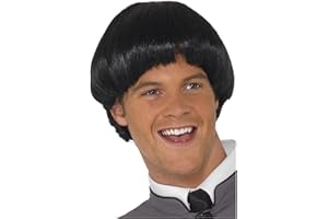 Smiffys Swinging '60s Bowl Wig, Black , 1960's Groovy Fancy Dress, 1960s Dress Up Wigs Halloween