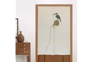 Liveinu Linen Rideau De Porte Japonais Noren Rideau Japonais Noren avec Barre Extensible Tension Fenêtre Rideaux Panneau Tenture Tapisserie Décoration 80x150cm Style 9