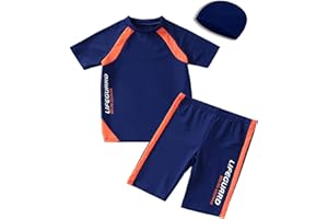 BASADINA Boys Swimsuit - Boys 5-14 Years Two Piece 50+UV Swimsuit Costume, Short Sleeves Boys Swimwear