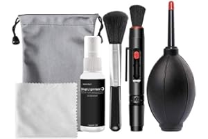 Kit de nettoyage 6 en 1 Yisawroy pour appareil photo numérique, comprenant un souffleur de poussière, des chiffons en microfibre et un stylo de nettoyage pour objectif d'appareil photo, Noir