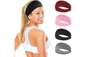 Sibba 4 Pieces Women's Headbands Elastic Non Slip Headband Yoga Exercise Sweat Wicking Bands Running Workout Hair Band Hair Accessories