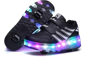 Aizeroth USB Recharge Multiple Colour LED Roller Skate Shoes Automatic Retrectable Technical Skateboarding Skates Cross Trainers Multisport Outdoor Running Sneakers for Boys