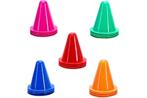 Cone Plastique, 20 Pièces Cônes Entraînement Coloré, Cônes de Circulation, Cônes de Slalom, Cônes pour Sport, Cone de Marquage pour Roller, Football et Vélo(Rouge, Orange, Panier, Vert, Rose Rouge)