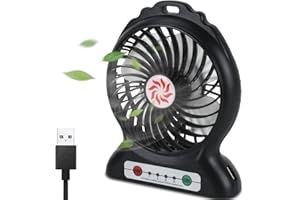 HZD Mini Ventilator,Tragbarer USB Tischventilator Tragbarerleiser Tischlüfter mit 3 Geschwindigkeiten,für Büro Schlafzimmer Outdoor-Camping,Schwarz