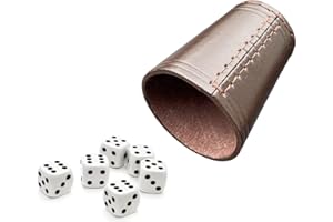 DELALO Leather Dice Cup with Cubes – Genuine Leather – Quiet & High Quality, 9 cm x 7 cm (Brown)