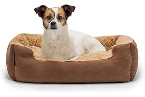lionto Legowisko dla psa i kota z poduszką dwustronną, 60x48 cm, niskie wejście, antypoślizgowy spód, grube i przytulne posłanie z tkaniny, wytrzymałe i miękkie, kolor brązowo-beżowy