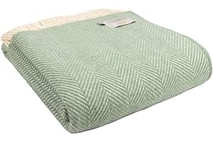 Tweedmill Textiles 100% Pure Wool Blanket Fishbone Design in Sea Green QUALITY
