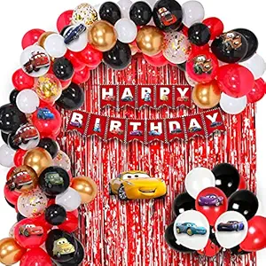 Party Propz Car Theme Decoration for Birthday Combo - 64Pcs Kit for Boys - Birthday Decoration for Boys Theme/ Happy Birthday Decoration Kit for Boy