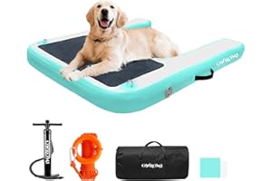 OWROMI Inflatable Dog Boat Ramp, Large Dog Water Ramp Up to 200 lbs, Non - Slip PVC Float with Pet Water Raft Ladder for Pool, Dock, Lake & Boat Pet Pools