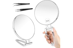 Jwogngls Lusterko powiększające, 30x ręczne z uchwytem, dwustronne do makijażu, regulowany uchwyt, stołowe i podróżne