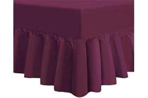 Nimsay Home Luxury Plain Dyed Easy Care Polycotton Frilled Fitted Valance Sheets Extra Deep Bed Skirt - Plum, Double