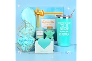 TOLOYE Zestaw kosmetyczny dla kobiet na urodziny i Boże Narodzenie, 591 ml niebieska filiżanka, sól do kąpieli, kwiaty mydlane, prezent dla dziewczyny i Dzień Matki