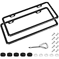 Amazon Basics Matte Aluminum License Plate Frame Pair with Screw Caps - 2-Hole, 12.2'' x 6.3'', Black