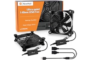 Newhail 2pcs 140mm Mini USB Fan Computer Fan Control multi-velocità, Riduzione del calore per router, console di gioco, box TV, destinatario, modem, DVR, PlayStation, AV-Cabin