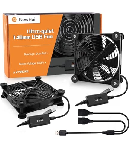 ELUTENG USB-ventilator, 140 mm, 5 V, 2-in-1 met 3 instelbare snelheden, dubbele USB-computerventilator, 140 mm, pc-ventilator, 14 mm, met 8 schokabsorberende voeten, voor PS5, PS4, laptop, tv-box
