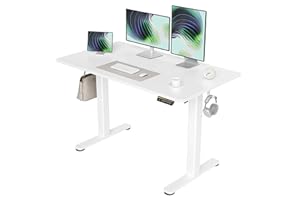 Claiks Electric Standing Desk, Adjustable Height Stand up Desk, 120x60 cm Sit Stand Home Office Desk with Splice Board, White Frame/White Top