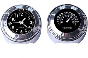 Riloer 2pcs 7/8 Pouces Horloge de Guidon de Moto et thermomètre étanche Horloge numérique Universelle (Noir)