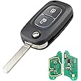 Heart Horse Remote Controls Key Case Replacements for Re-nault Clio 3 Kangoo Master Modus Twingo, Flip Folding Key Fob with 433Mhz PCF7961 Chip for Clio 3 Remote Key Cover Case (2 Buttons)