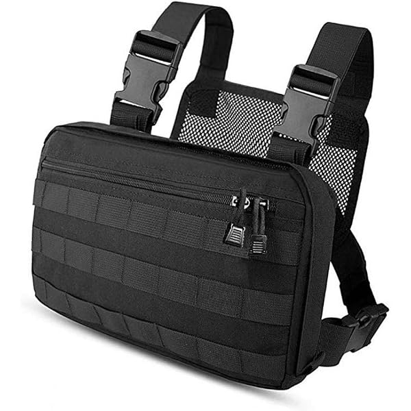 Fitdom Sac De Poitrine Tactique Pour Homme - Support Téléphone Intégré - 22,9 X 15,9 X 5,1 Cm - Tissu Hydrofuge - 3 Compartiments - Pour Entraînement, Cyclisme, Randonnée - Sangle Ajustable