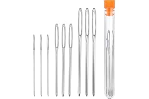 Jaimela 9 Pieces Hand Sewing Needles, 3 Sizes Universal Large Eye Steel Sewing Needles with Transparent Bottle for Knitting Sewing, Craft Creations (5.2cm, 6cm, 7cm)