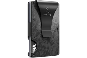 PIRNA Smukły minimalistyczny portfel na karty z blokadą RFID dla mężczyzn, cienki portfel z kieszenią z przodu z klipsem na pieniądze, prawdziwe kute portfele węglowe dla mężczyzn w Wielkiej Brytanii z