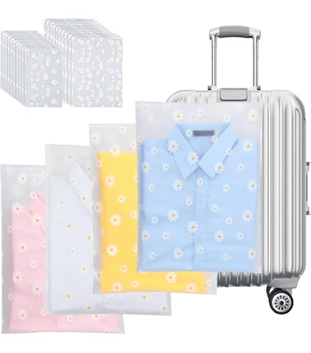 Pochette Vetement AiQInu 20 Pièces Sac Zipper Voyage Pochette, Sac De Rangement Valise, Pochette Voyage Vetement Sac De Rangement Transparent Pour Costume, Chaussures, Cosmétique (Daisy Sac Etanche Transparent
