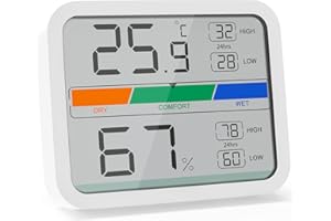 LIORQUE Cyfrowy termometr pokojowy z higrometrem, z magnesem, zapis min/maks Bateria, kolor biały.